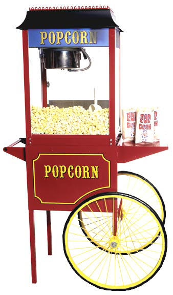 Chicago Popcorn Machine Rental, Red Popcorn Machine 8 oz. With Cart, and Supplies Chicago Illinois Rental